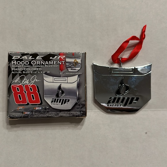 2008 Dale Jr NASCAR Metal Hood Ornament 2 1/2 x 2 inches in box AMP Energy - Picture 2 of 4